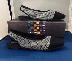 Bernie Mev black and silver flats NIB size 36 memory foam